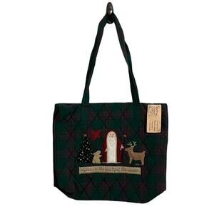 Vintage Quilted Rejoice Christmas Santa Tote Bag Zip